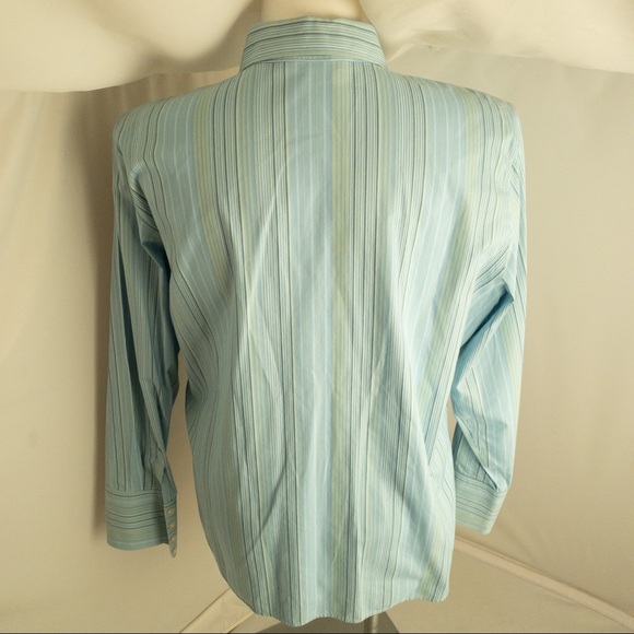 Eddie Bauer aqua green striped button down shirt 2X Tall - Picture 4 of 8
